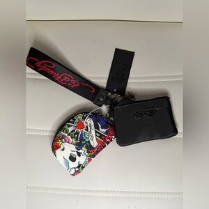 BRAND NEW Ed Hardy printed skull mini wristlet wallet keychain